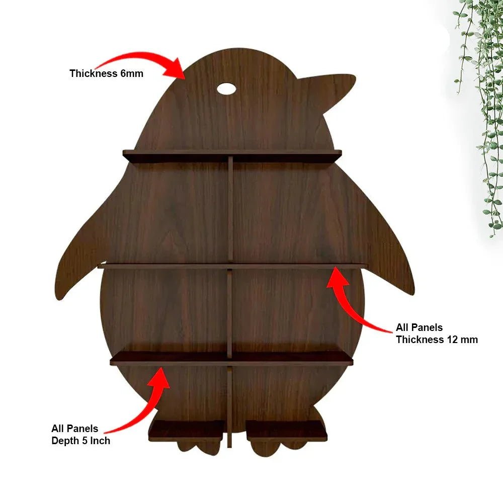 Penguin Backlit Wood Wall Shelf / Book Shelf / Night Light, Light Oak Finish - All India Decor