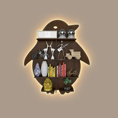 Penguin Backlit Wood Wall Shelf / Book Shelf / Night Light, Light Oak Finish - All India Decor
