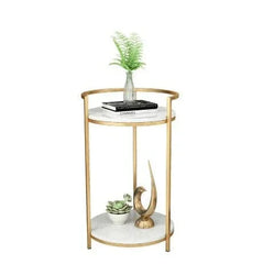 Metallic Stand Two Layer Marble Side Table - All India Decor