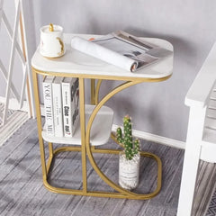 Unique Pattern Designer Side Table with Golden Finish - All India Decor