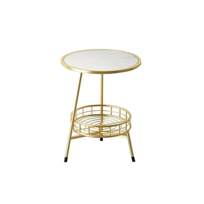 White Marble Round Shape Iron Stand Side Table