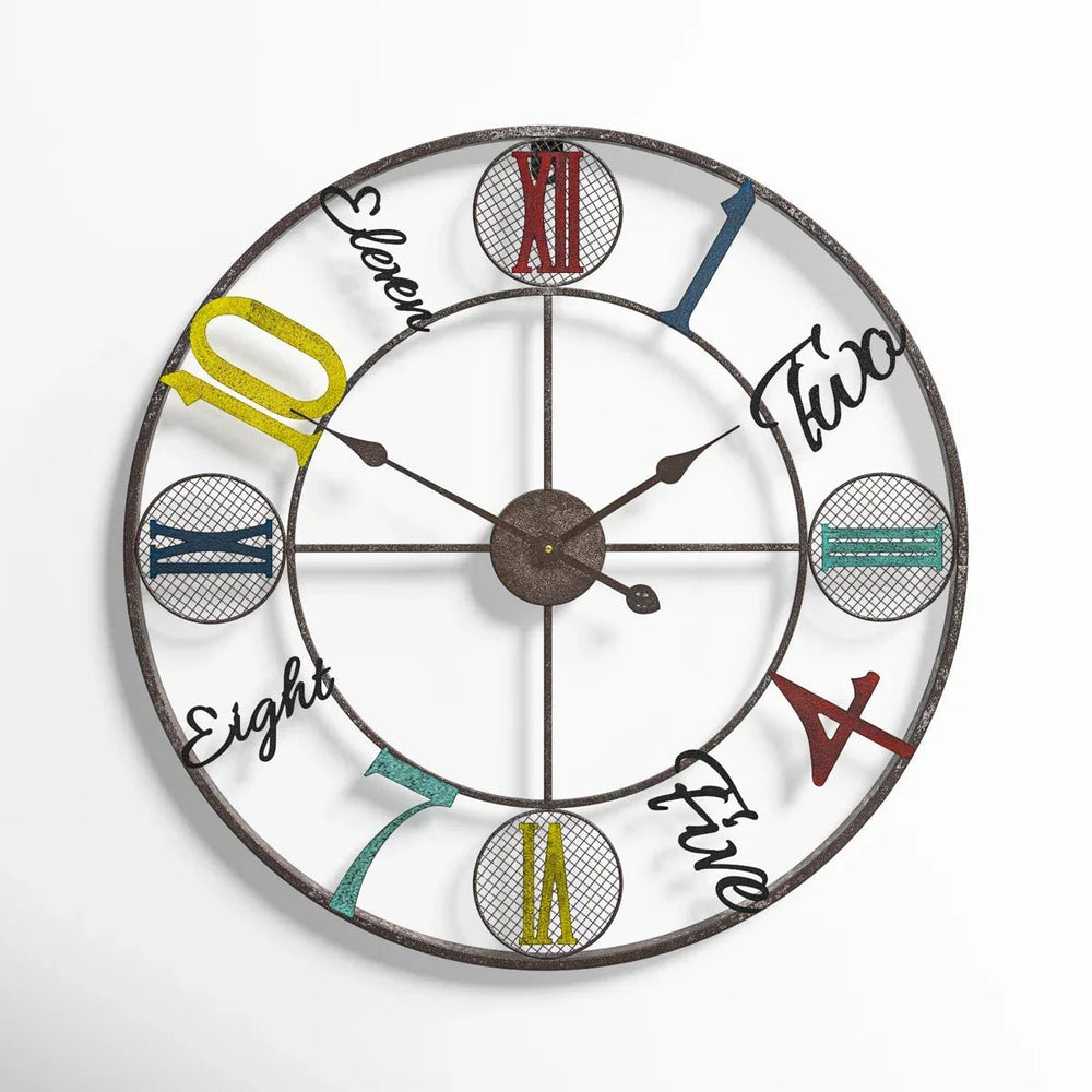 Vintage Large Metal Wall Clock with Colourful Numbers - All India Decor - All India Decor