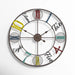 vintage wall clock with colorful numbers on a white background