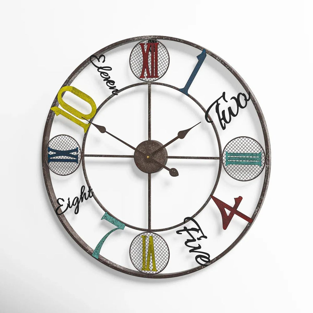 Vintage Large Metal Wall Clock with Colourful Numbers - All India Decor - All India Decor