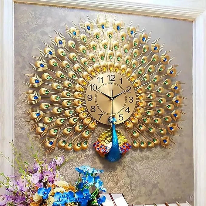 vintage peacock wall clock front view