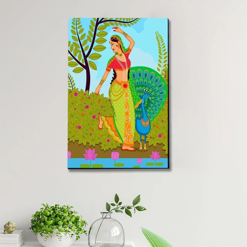 Madhubani Painting / Canvas Print Stretched on Wood Bars 61 x 41cm - All India Decor
