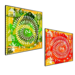 Sinuous Trailed Fluorescent Warli Art Wall Frames - Set Of 2 - All India Decor