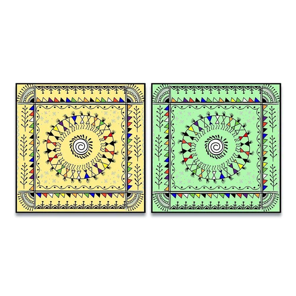 Sinuous Trailed Warli Art Frames - Set Of 2 - All India Decor
