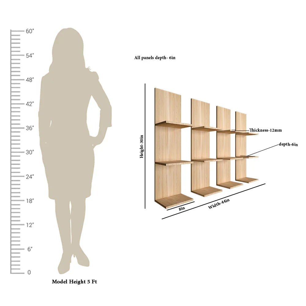 Classic Vertical Oak Finish Planter Wall Shelves Set Of 4 - All India Decor