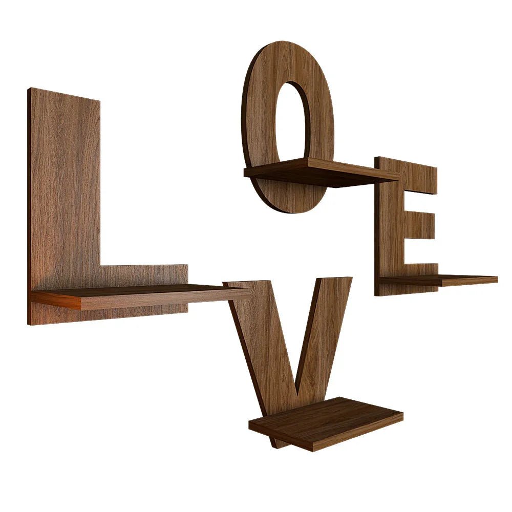 Love Text Alphabet Dark Walnut Planter Shelves Set Of 4 - All India Decor