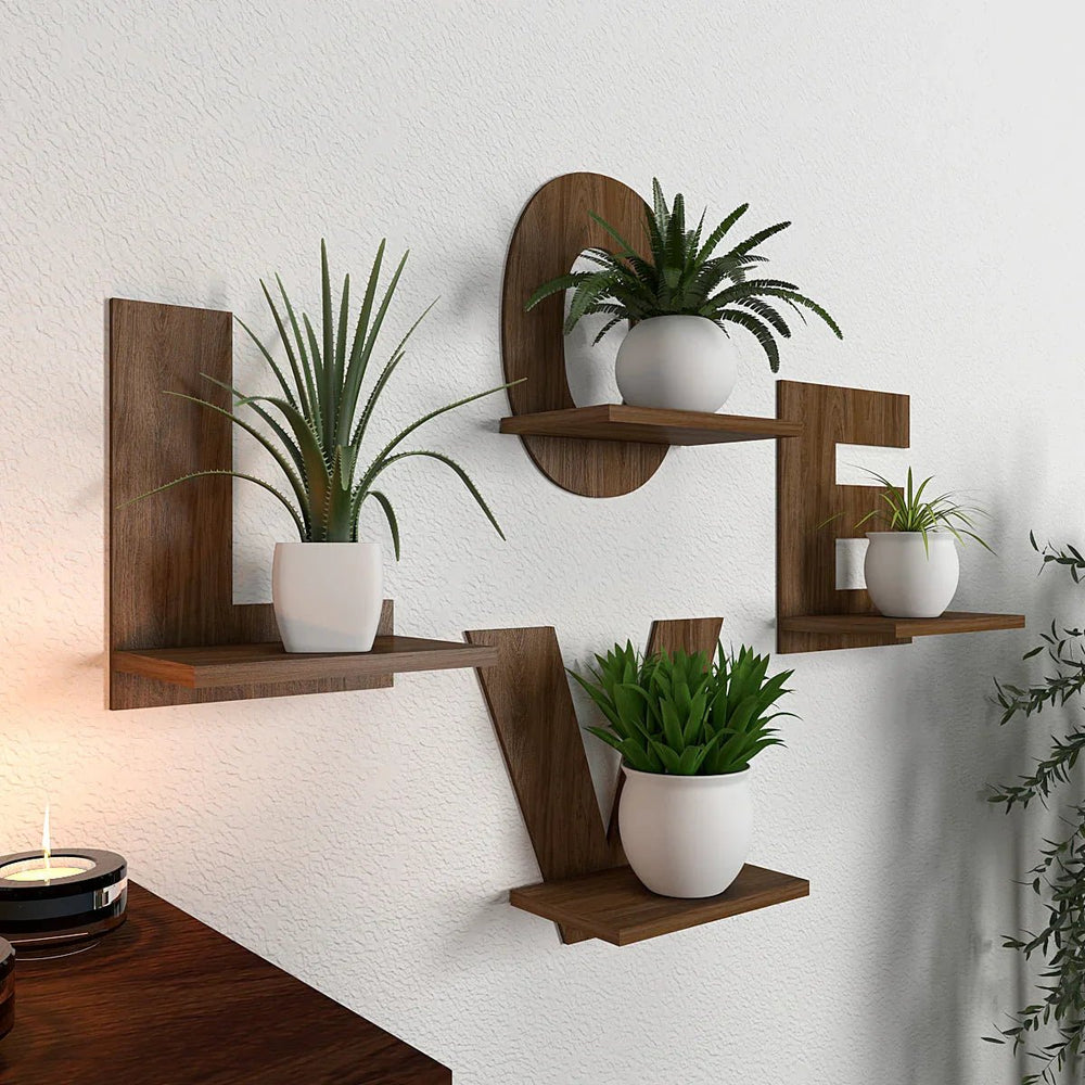 Love Text Alphabet Dark Walnut Planter Shelves Set Of 4 - All India Decor