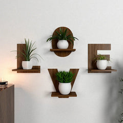 Love Text Alphabet Dark Walnut Planter Shelves Set Of 4 - All India Decor