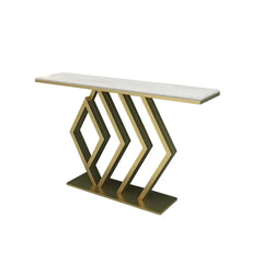 white marble console table on white background