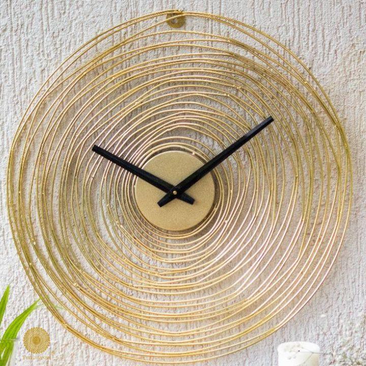 Wire Net Golden Round Wall Clock - All India Decor