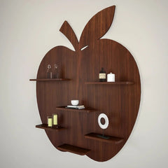 Apple Shape Backlit Wood Wall Shelf / Book Shelf / Night Light, Walnut Finish - All India Decor