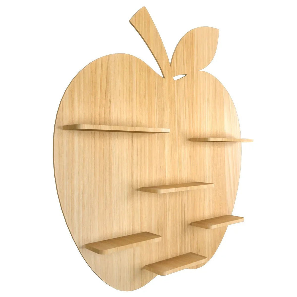 Apple Shape Backlit Wood Wall Shelf / Book Shelf / Night Light, Light Oak Finish - All India Decor