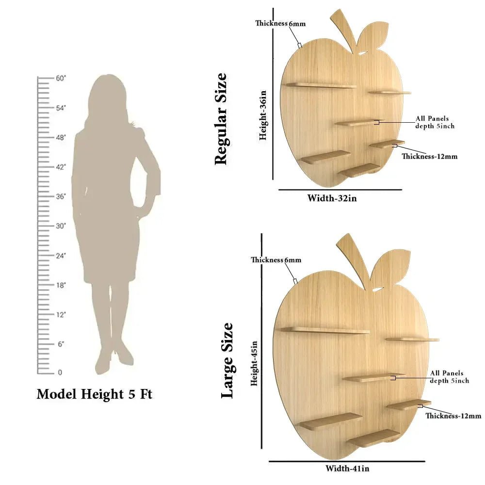 Apple Shape Backlit Wood Wall Shelf / Book Shelf / Night Light, Light Oak Finish - All India Decor