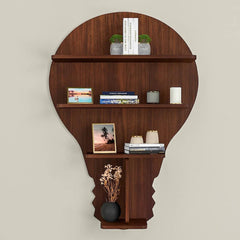 Bulb Shape Backlit Wood Wall Shelf / Book Shelf / Night Light, Walnut Finish - All India Decor