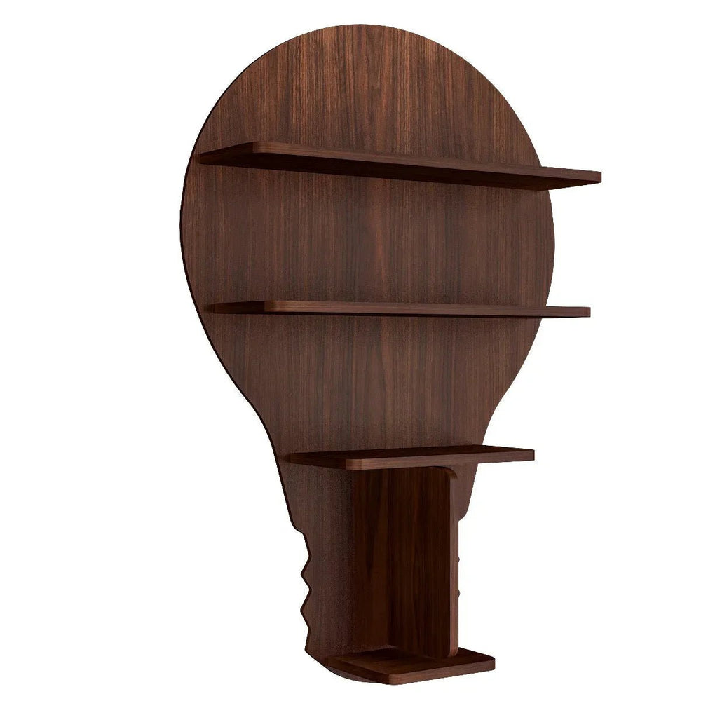 Bulb Shape Backlit Wood Wall Shelf / Book Shelf / Night Light, Walnut Finish - All India Decor