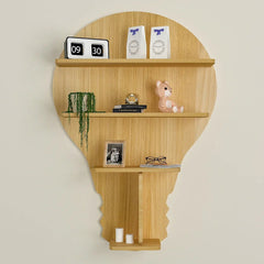 Bulb Shape Backlit Wood Wall Shelf / Book Shelf / Night Light, Light Oak Finish - All India Decor