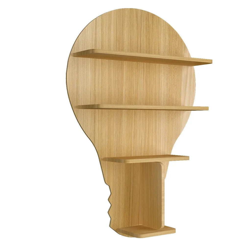 Bulb Shape Backlit Wood Wall Shelf / Book Shelf / Night Light, Light Oak Finish - All India Decor