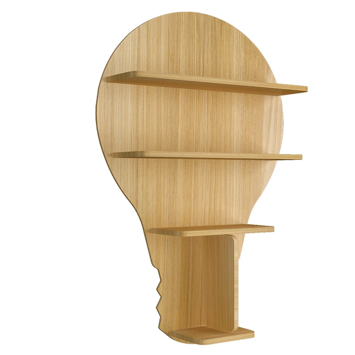 Bulb Shape Backlit Wood Wall Shelf / Book Shelf / Night Light, Light Oak Finish