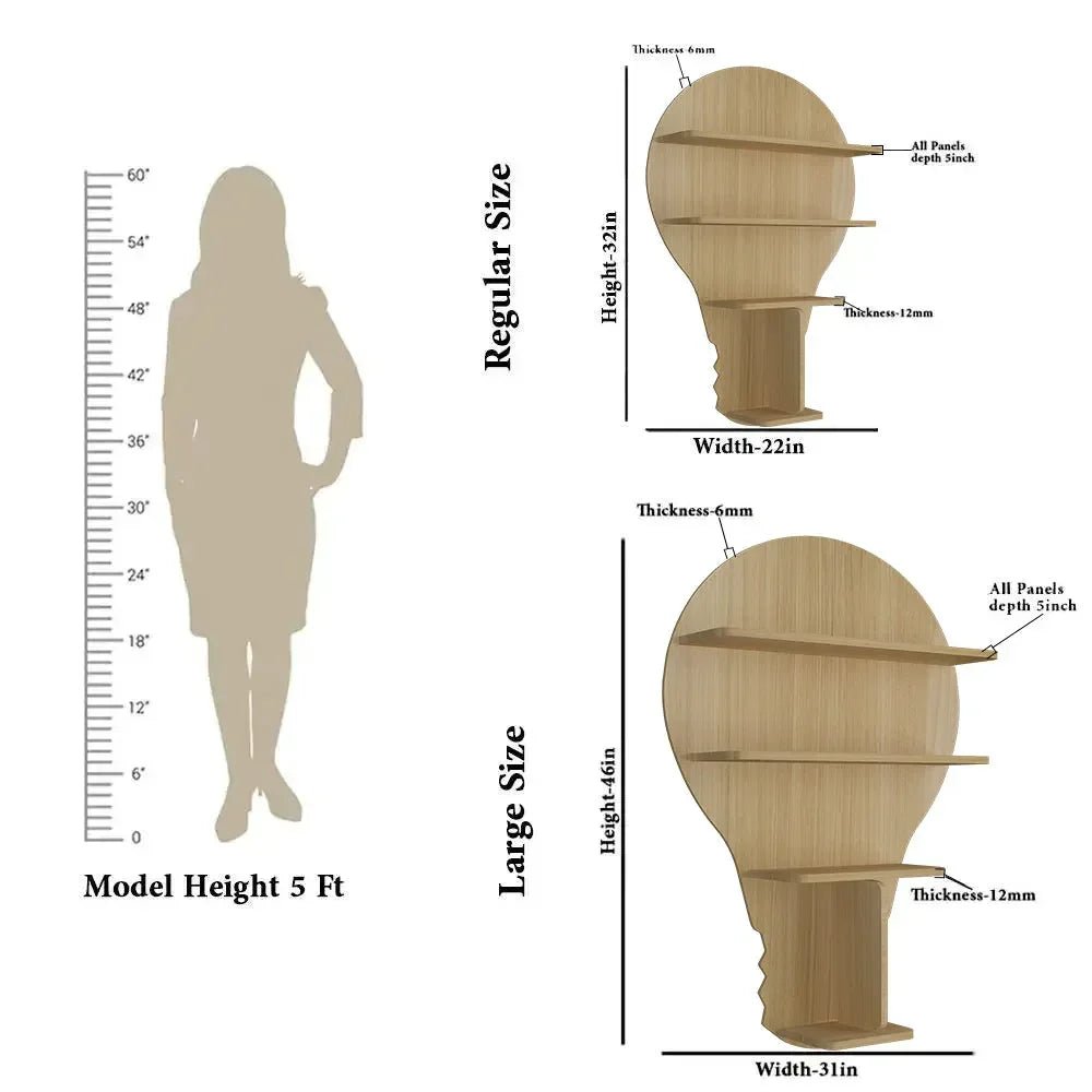 Bulb Shape Backlit Wood Wall Shelf / Book Shelf / Night Light, Light Oak Finish - All India Decor