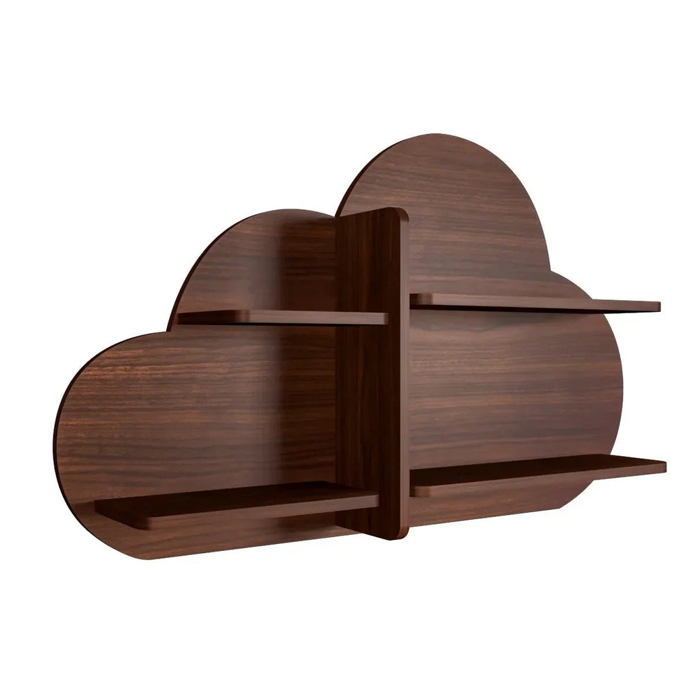 Cloud Shape Backlit Wood Wall Shelf / Book Shelf / Night Light, Walnut Finish - All India Decor