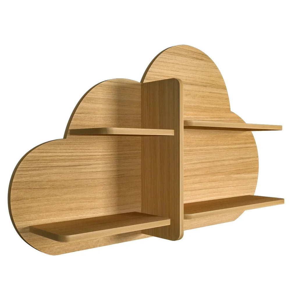Cloud Shape Backlit Wood Wall Shelf / Book Shelf / Night Light, Light Oak Finish - All India Decor