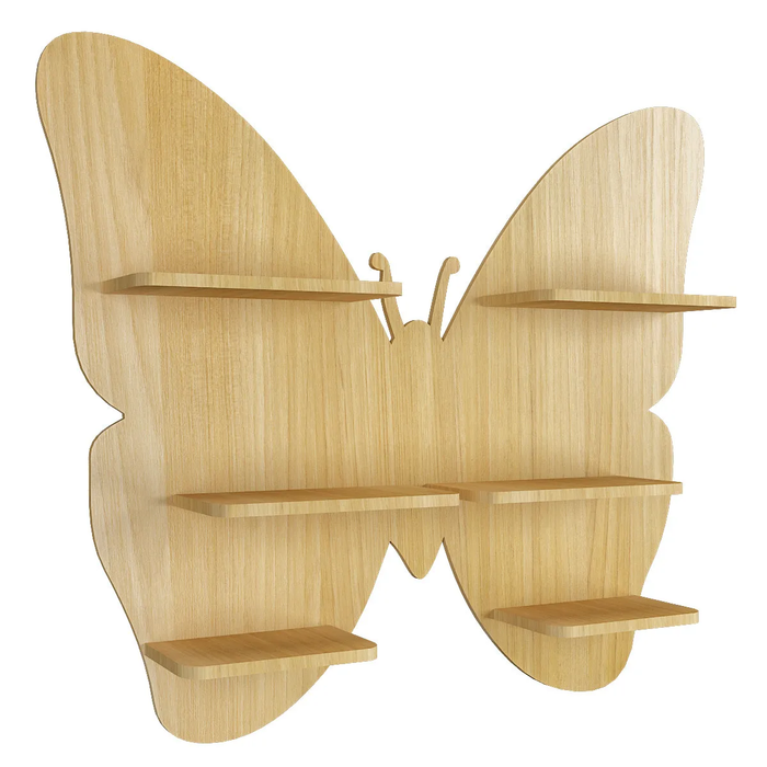 Butterfly Shape Backlit Wood Wall Shelf / Book Shelf / Night Light, Light Oak Finish