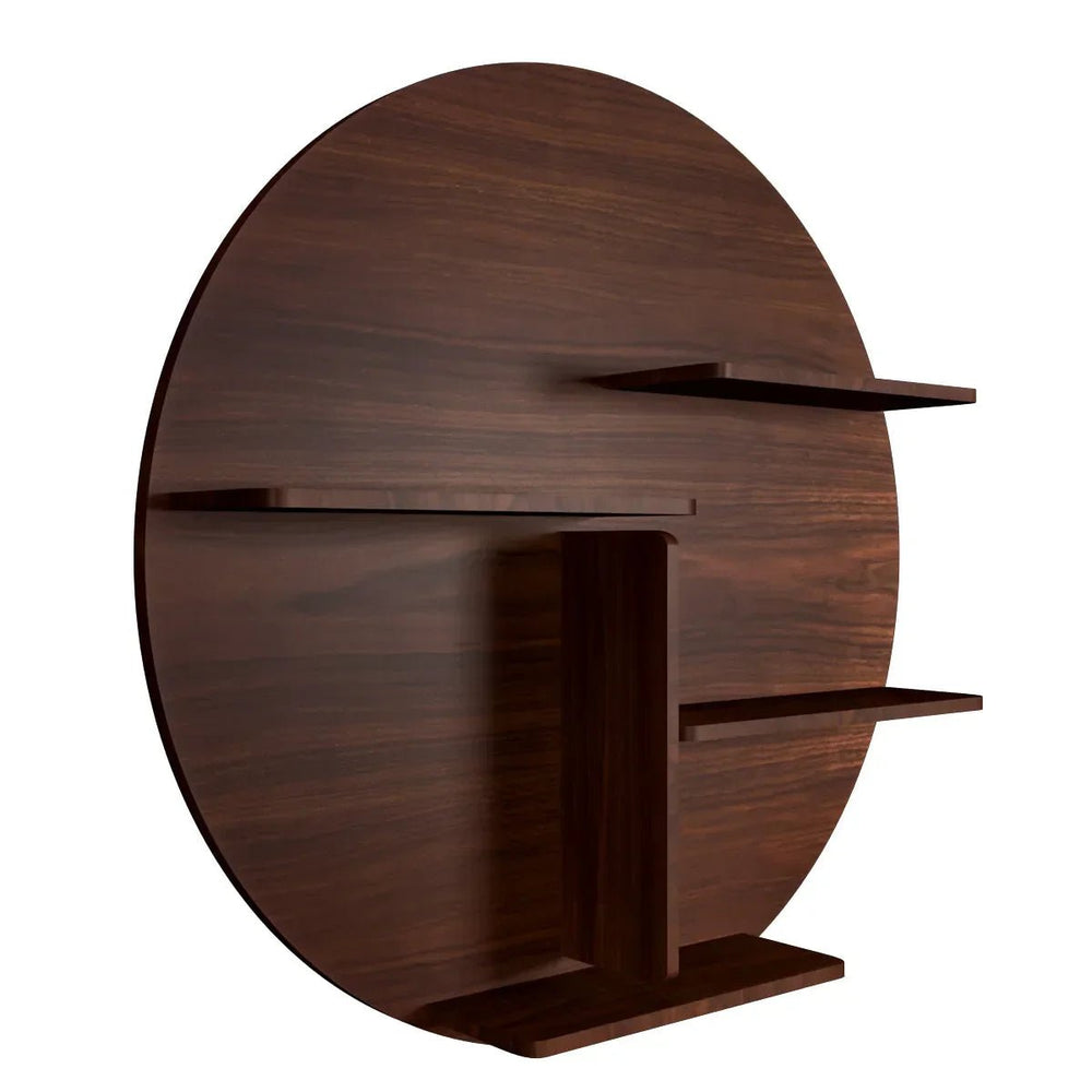 Circle Shape Backlit Wood Wall Shelf / Book Shelf / Night Light, Walnut Finish - All India Decor