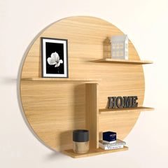 Circle Shape Backlit Wood Wall Shelf / Book Shelf / Night Light, Oak Finish - All India Decor