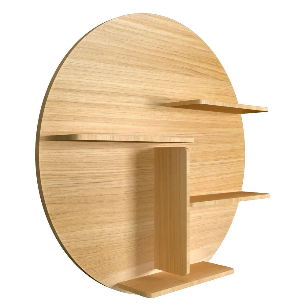 Circle Shape Backlit Wood Wall Shelf / Book Shelf / Night Light, Oak Finish - All India Decor