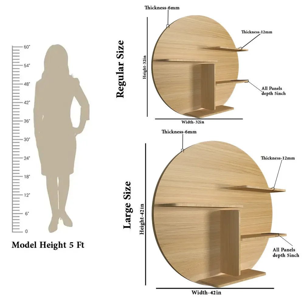 Circle Shape Backlit Wood Wall Shelf / Book Shelf / Night Light, Oak Finish - All India Decor