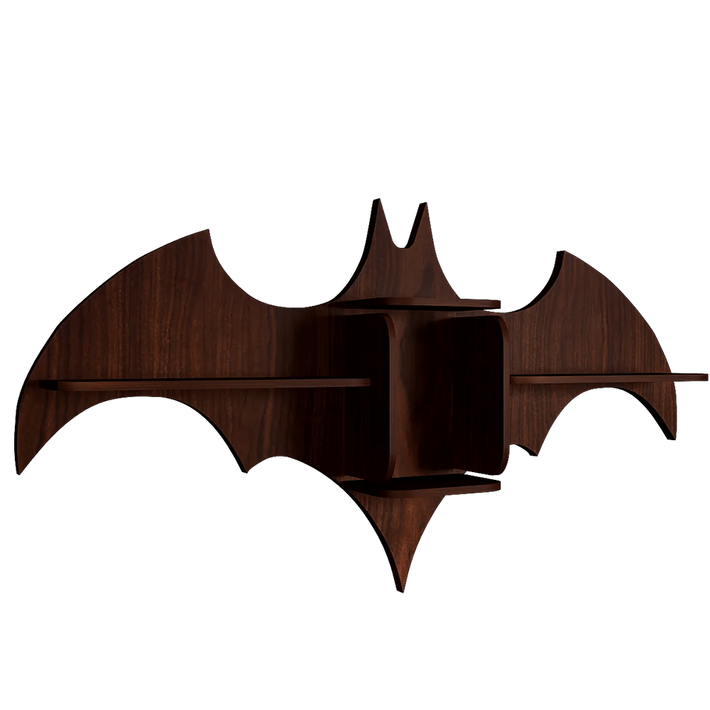 Bat Shape Backlit Wood Wall Shelf / Book Shelf / Night Light, Walnut Finish - All India Decor