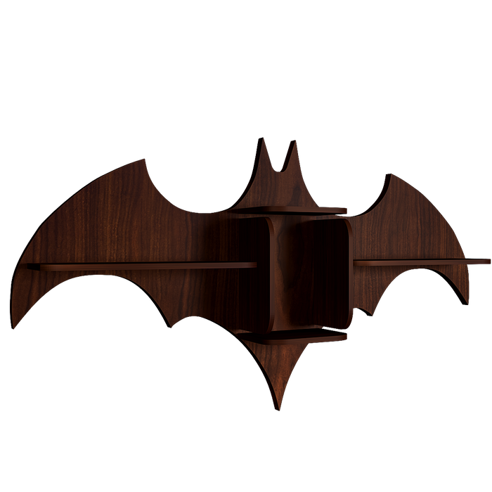 Bat Shape Backlit Wood Wall Shelf / Book Shelf / Night Light, Walnut Finish