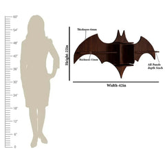 Bat Shape Backlit Wood Wall Shelf / Book Shelf / Night Light, Walnut Finish - All India Decor