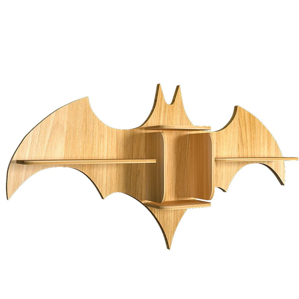 Bat Shape Wood Wall Shelf / Book Shelf / Night Light, Light Oak Finish - All India Decor