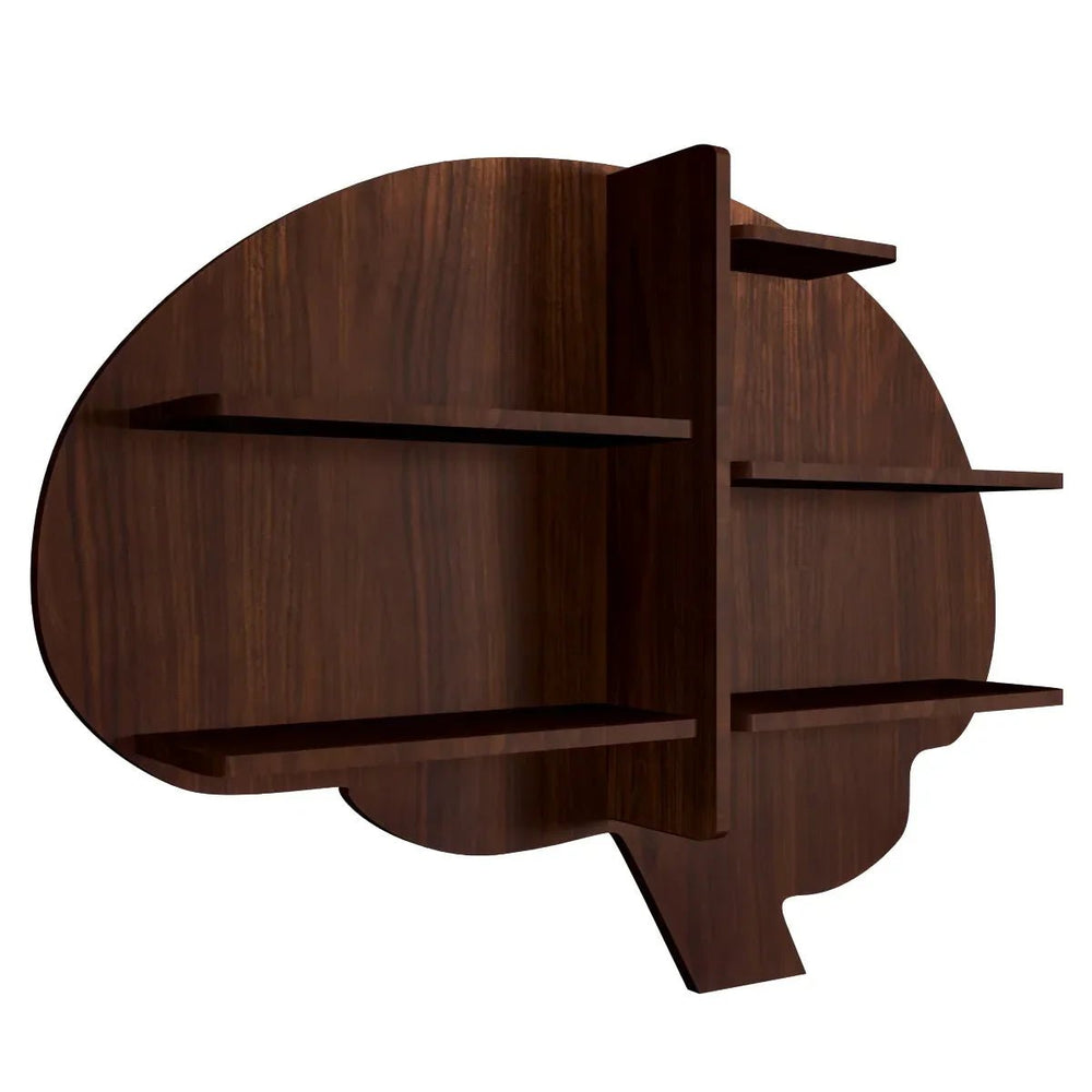 Brain Shape Backlit Wood Wall Shelf / Book Shelf / Night Light, Walnut Finish - All India Decor