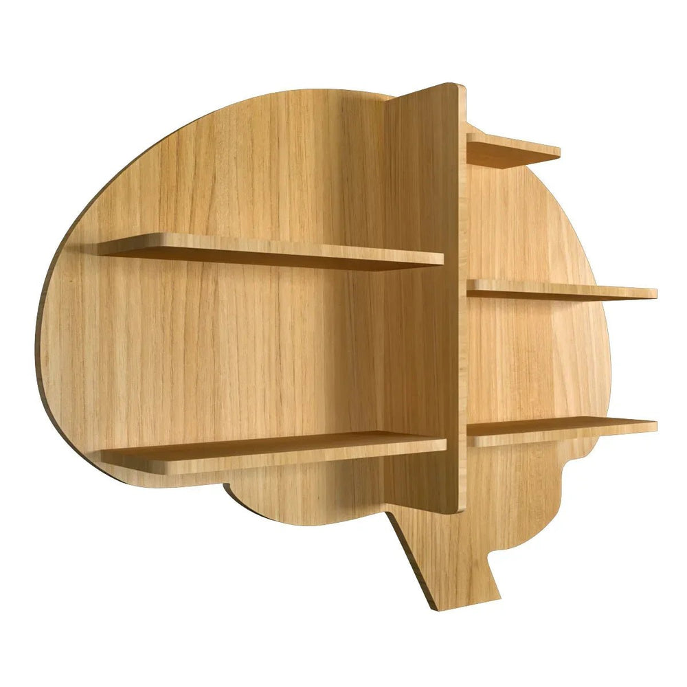 Brain Shape Backlit Wood Wall Shelf / Book Shelf / Night Light, Light Oak Finish - All India Decor