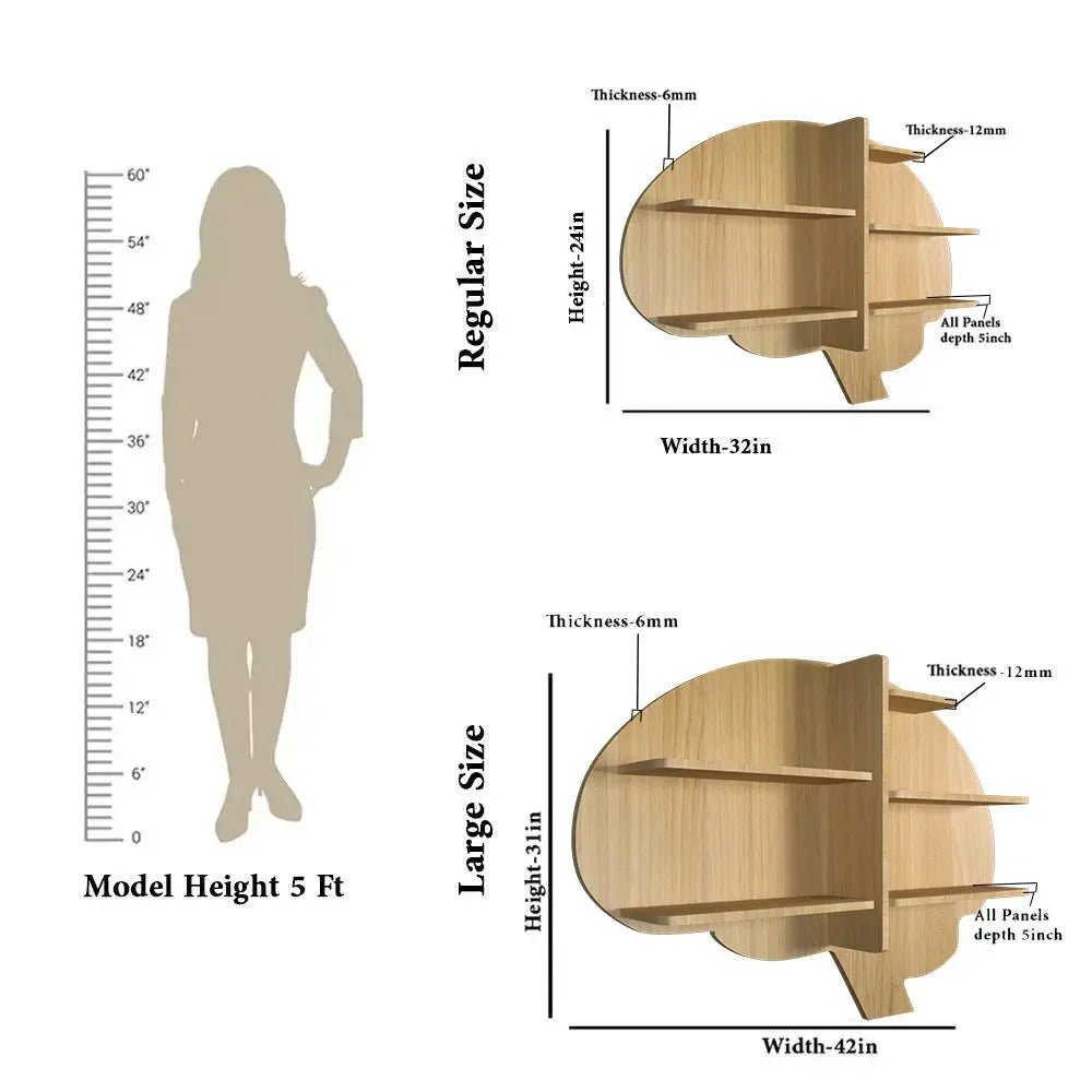 Brain Shape Backlit Wood Wall Shelf / Book Shelf / Night Light, Light Oak Finish - All India Decor