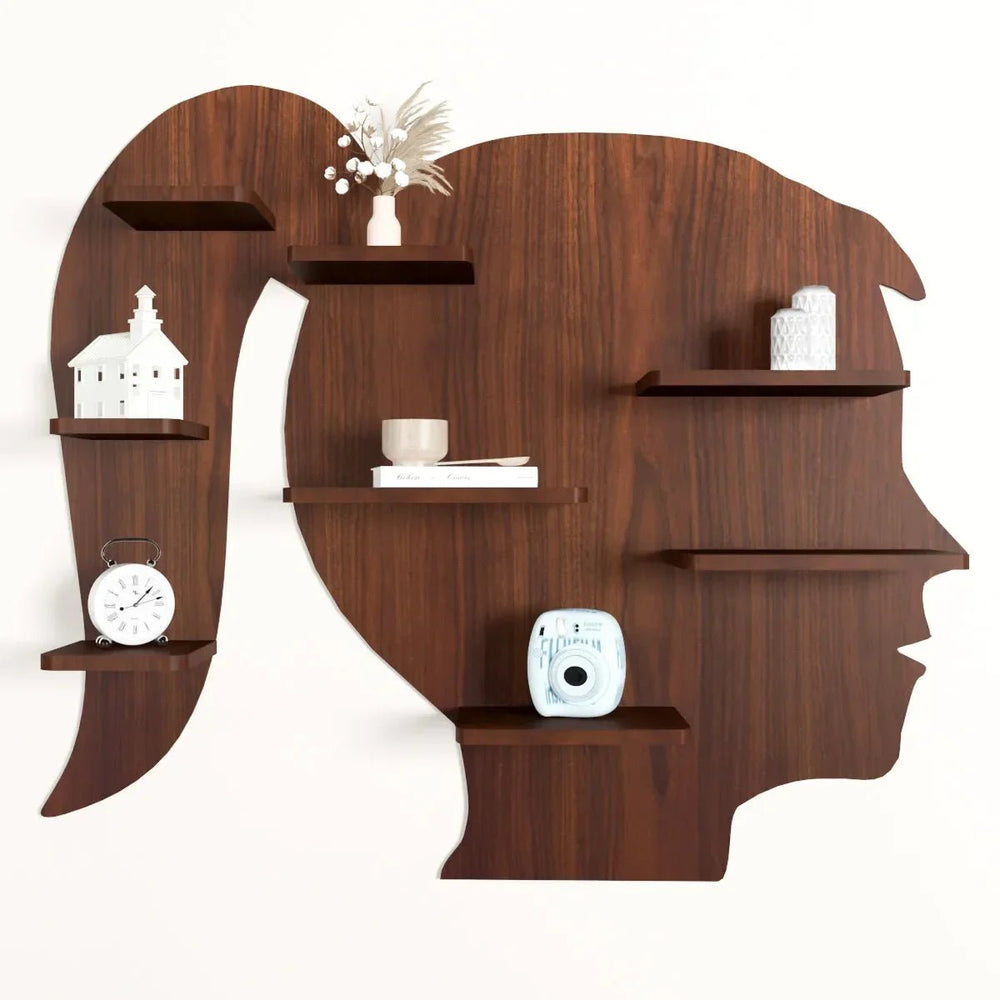 Girl Backlit Wood Wall Shelf / Book Shelf / Night Light, Walnut Finish - All India Decor