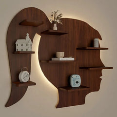 Girl Backlit Wood Wall Shelf / Book Shelf / Night Light, Walnut Finish - All India Decor