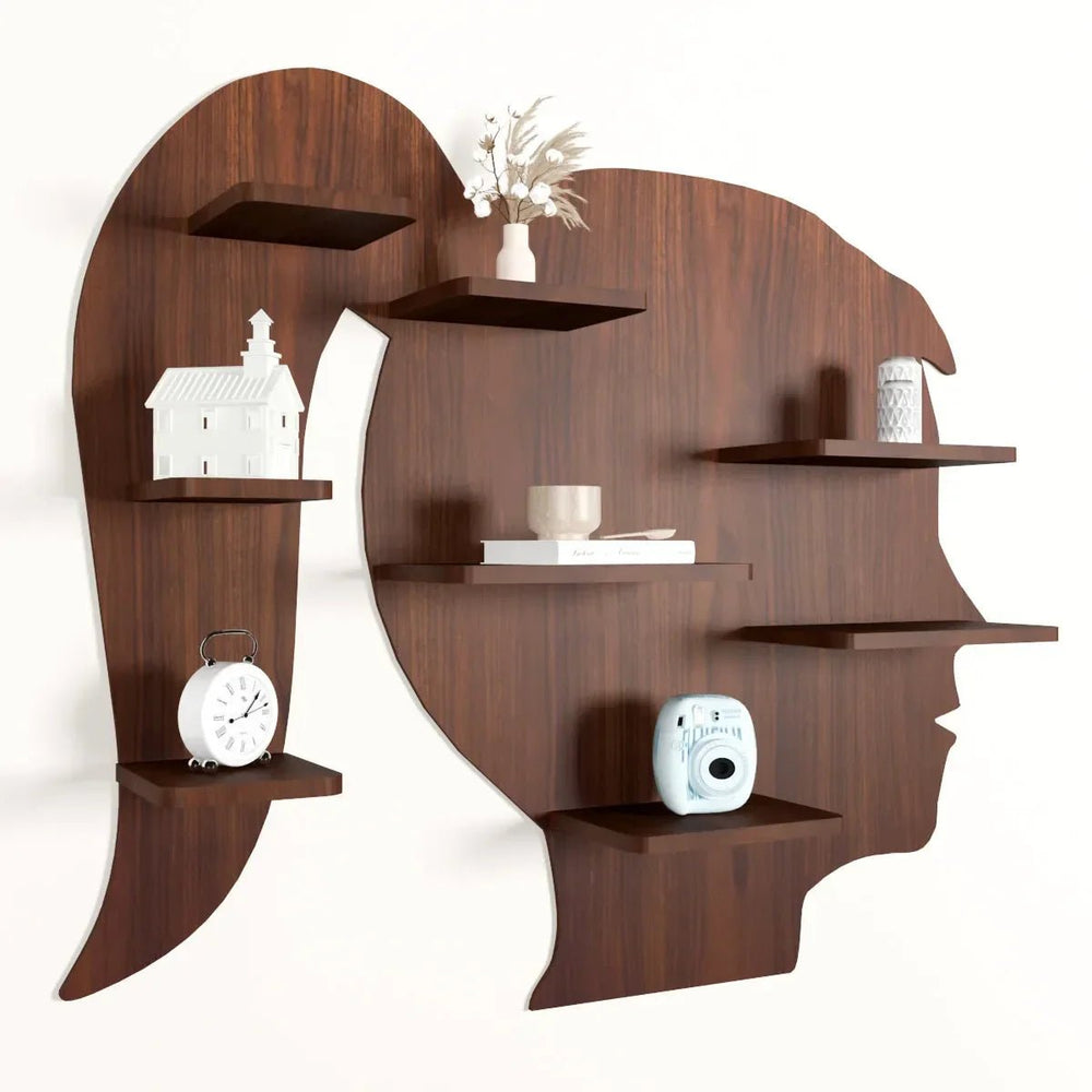 Girl Backlit Wood Wall Shelf / Book Shelf / Night Light, Walnut Finish - All India Decor