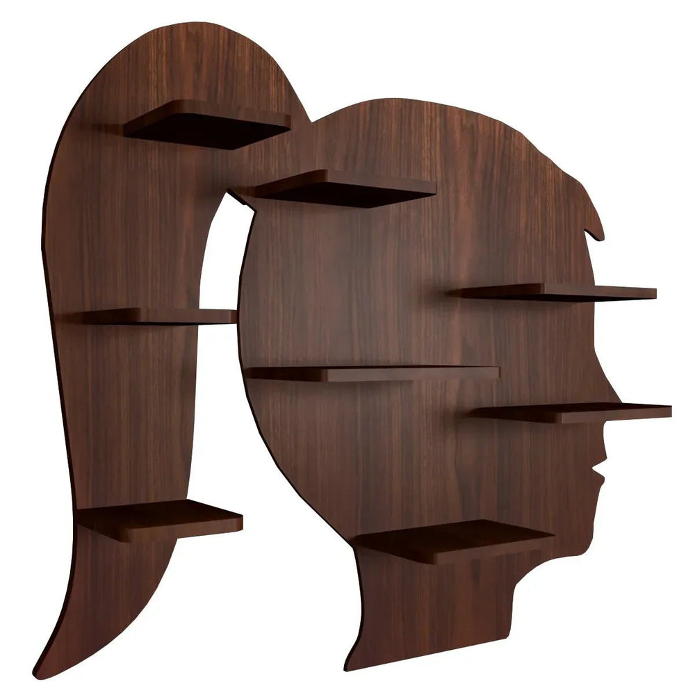 Girl Backlit Wood Wall Shelf / Book Shelf / Night Light, Walnut Finish - All India Decor