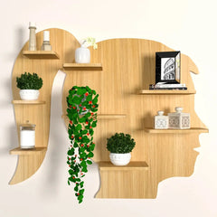 Girl Backlit Wood Wall Shelf / Book Shelf / Night Light, Light Oak Finish - All India Decor