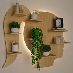 Girl Backlit Wood Wall Shelf / Book Shelf / Night Light, Light Oak Finish - All India Decor