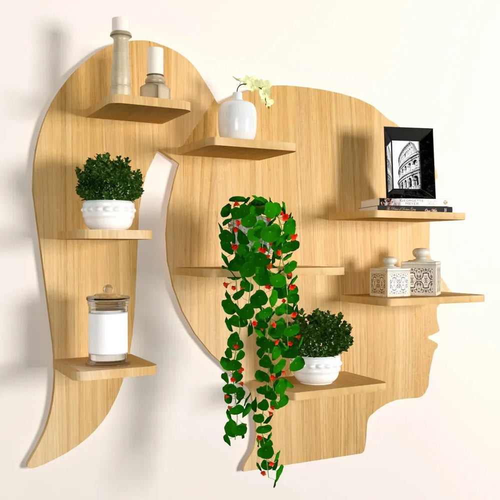 Girl Backlit Wood Wall Shelf / Book Shelf / Night Light, Light Oak Finish - All India Decor