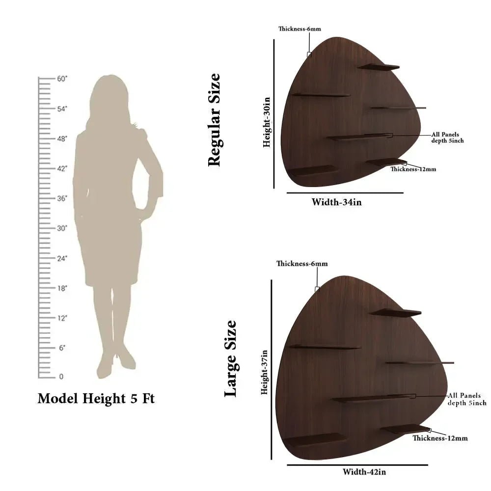 Abstract Shape Backlit Wood Wall Shelf / Book Shelf / Night Light, Walnut Finish - All India Decor