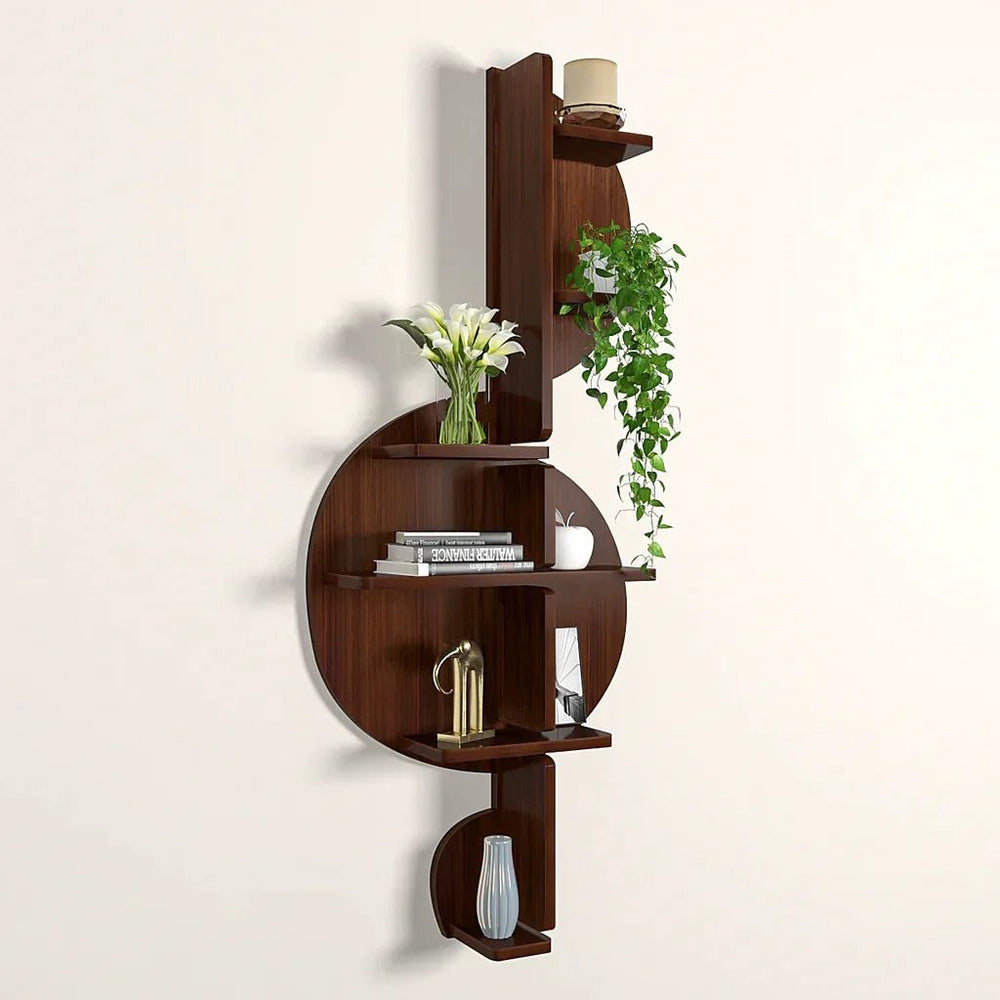 Music Note Backlit Wood Wall Shelf / Book Shelf / Night Light, Walnut Finish - All India Decor